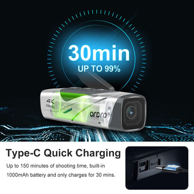 ORDRO Videokamera EP8 Tragbare Kamera mit 4K 60fps, 2-Achsen-Gimbal-Stabilisator, WiFi, Ohne Fernbedienung & 64GB MikroSD Karte