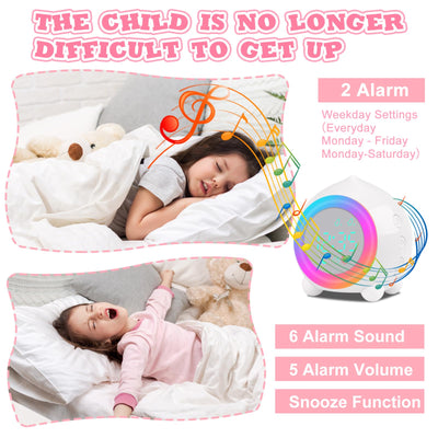 Ayybboo Kinderwecker Digitaler,Wecker Digital Sonnenaufgangssimulator Kinderwecker für Mädchen Jungen mit Bunte Lichter Leiser Wecker Ohne Ticken Schlafzimmer (Weiß)