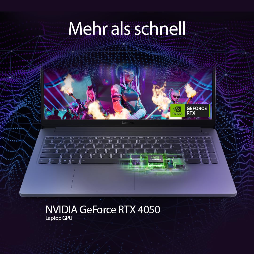 Lenovo LOQ Essential Gaming AI Laptop | 15.6" Full HD 144Hz Display | NVIDIA GeForce RTX 4050 | Intel Core i7-12650HX | 16GB RAM | 1TB SSD | Win11 | QWERTZ | Luna Grau | 3 Monate GamePass