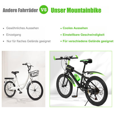 Charocean Mountainbike 20 Zoll Kinderfahrrad Kinder Fahrrad für Jungen & Mädchen, 7 Gang Mountainbike mit Schutzblech, Wasserflasche, Kompassglocke, Tragfähigkeit 85KG, Von 8-13 Jahren (Grün)