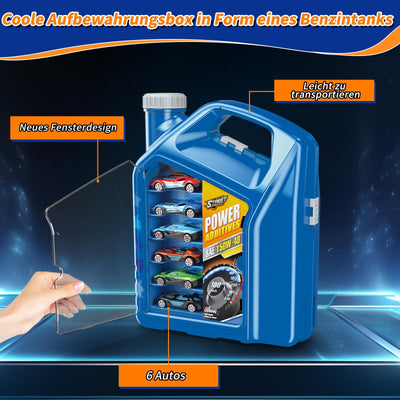 Charmofun Autorennbahn für Kinder, Rennstrecke Auto Spielzeug mit 6 Autos, Aufbewahrungsbox, Auto Rennbahn Mit Looping und U Track, Portable Spielzeug autorennbahn für Kinder ab 3 Jahre (Blau)