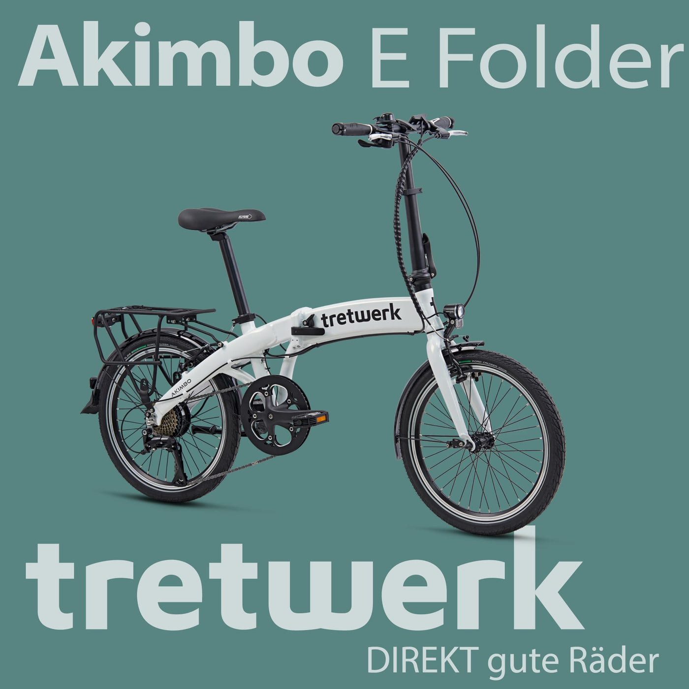 TRETWERK 20 Zoll E-Bike Klapprad - Akimbo - Faltrad Pedelec mit 8 Gang Kettenschaltung - klappbares Elektrofahrrad mit Heckmotor 50Nm - - weiß