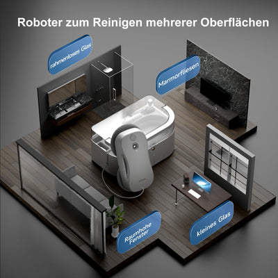 JSDROBOT S9PRO Fensterputzroboter, Tragbarer Fensterputzroboter Intelligente Reinigungspfadplanung Handähnliche Rotierende Fensterreinigung Bilateraler Wasserspray Kantenerkennungstechnologie