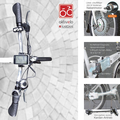 aktivelo E-Faltrad mit Kardanantrieb, klappbar Fahrrad, E-Bike, Akku 8,7 Ah mit 9 Motorunterstützungsstufen, LCD-Display & Alurahmen, inkl. Transporttasche Weiß
