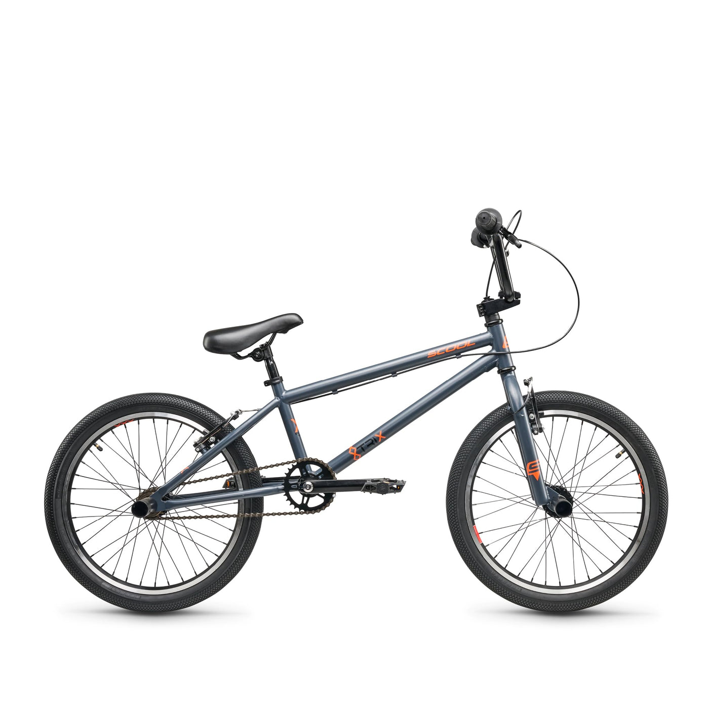 S'COOL XtriX BMX 20 Zoll - 1 Gang Kinder BMX ab 6 Jahre BZW. 122 cm - 1 Gang - für Tricks & Stunts, mit Axle Pegs & V-Brakes (Grau/Orange)