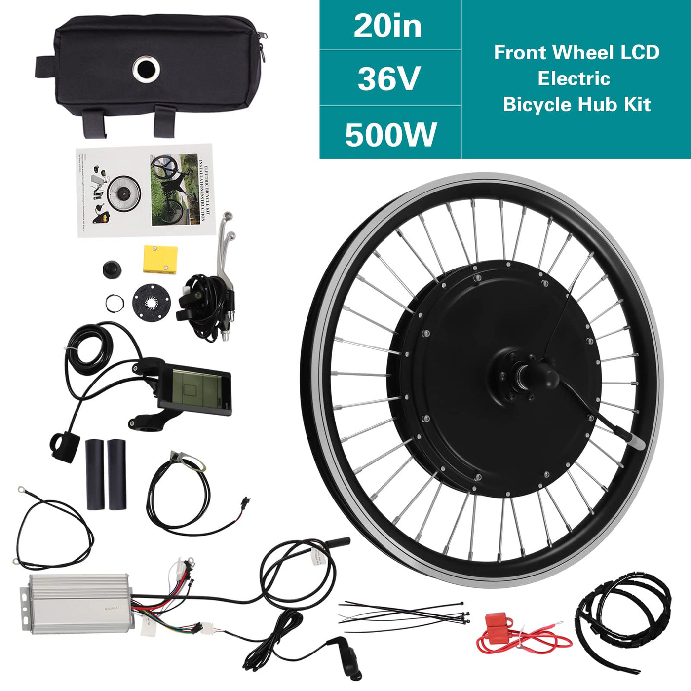 Queeucaer 20Zoll 36V 500W E-Bike Vorderrad Umbausatz LCD Motor Conversion Kit(außer Batterie)