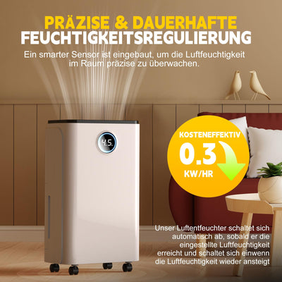Luftentfeuchter 12L/Tag, Auto Entfeuchtung, 24H-Timer Ein/Aus, Kontinuierliche Entwässerung, Leistungsstarker Raum Luftentfeuchter mit LED Display und Steuerung, Gegen Feuchtigkeit