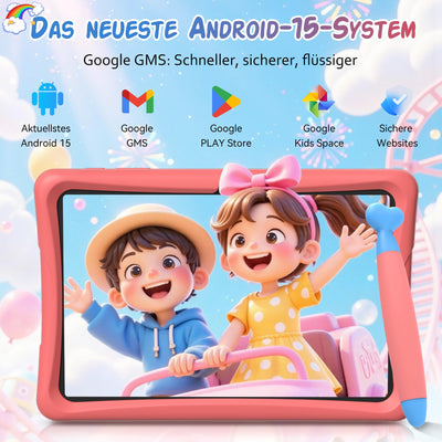 TABWEE Kinder Tablet 10 Zoll, Android 15 mit 12GB RAM + 64GB ROM + 2TB Erweiterbar, 5G WiFi, Widevine L1, 5000mAh, Quad Core, Elterliche Kontrolle, GMS Certified Kids Tablet mit Eva Case