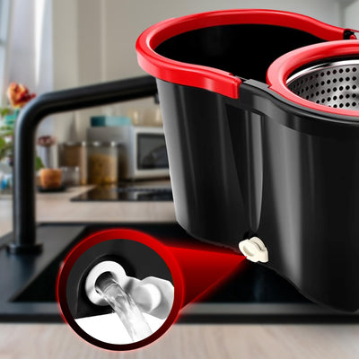 Retoo Wischmopp Komplett Set, Bodenwischer mit Teleskopstiel 94-120 cm, Mikrofaser Moppkopf mit Kraftfasern und Eimer mit Powerschleuder, schnell und reinigungsstark