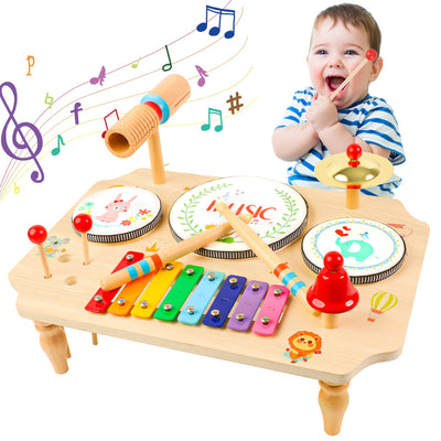 LZDMY Schlagzeug Kinder, 11-in-1 Trommel Musikinstrumente für Kinder ab 1 2 3 Jahr mit Xylophon, Kinderspielzeug Holzspielzeug für Ostern Weihnacht Geschenk Junge Mädchen