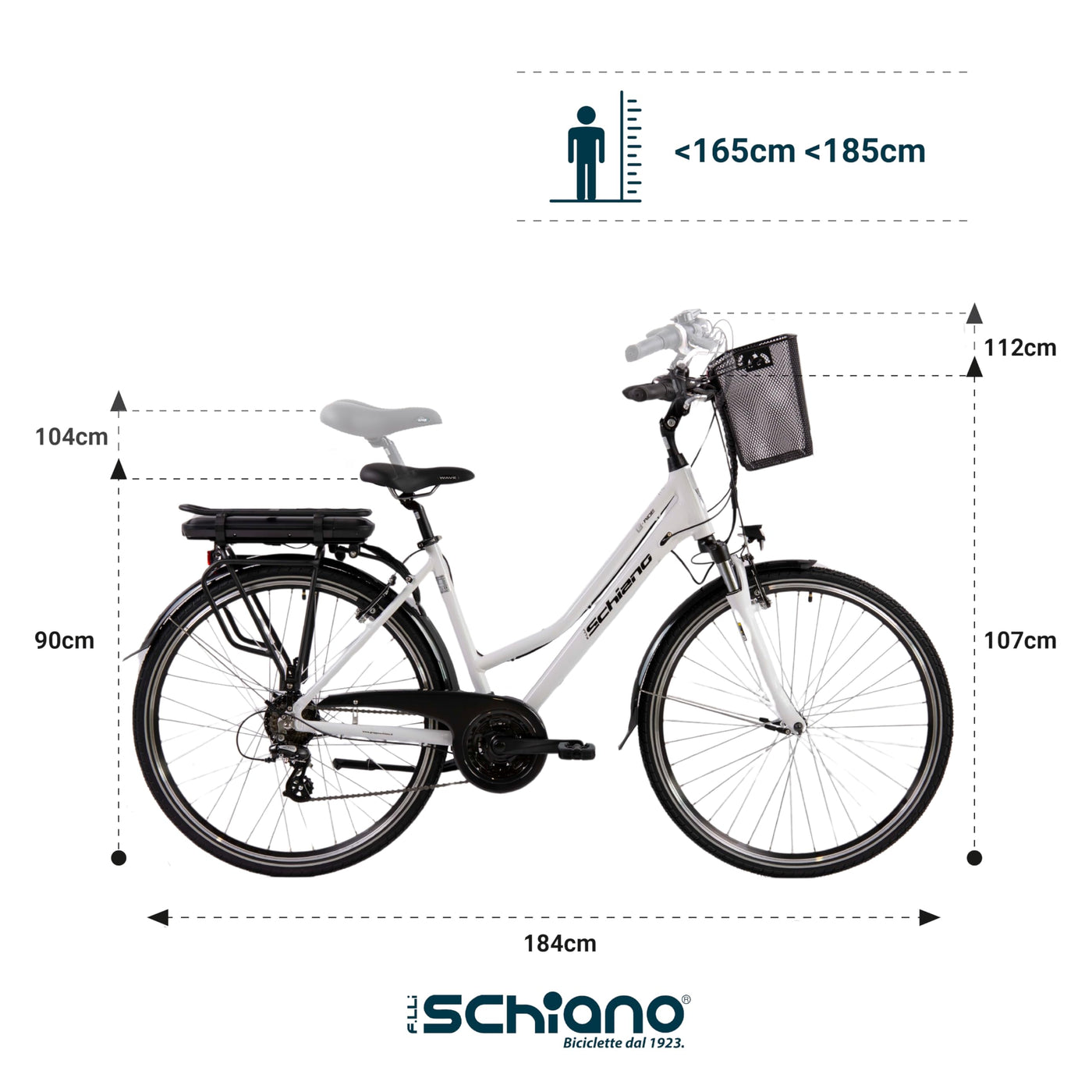 F.lli Schiano E-Ride, E Bike Trekking 28 Zoll, 36V 10.4Ah Abnehmbarer Akku, Motor 250W 40Nm, Trekking EBike für Herren/Damen, Weiss