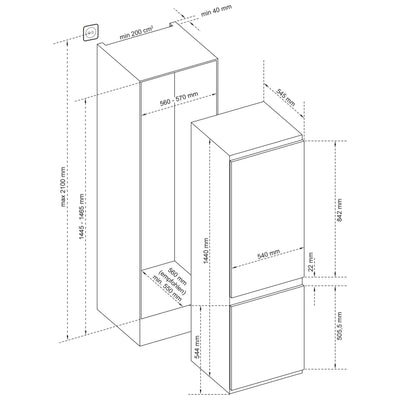 TELEFUNKEN Einbau-Kühl-Gefrierkombination | Einbaukühlschrank mit Gefrierfach (4-Sterne) | 144cm Nische | 211 Liter Gesamt-Nutzinhalt | Schlepptür | Less Frost | Temperaturregelung | C-EKG-144-ST-E