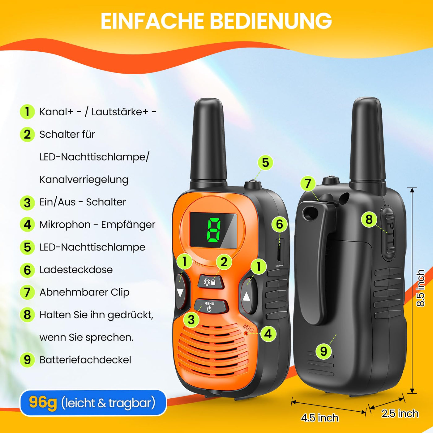 Walkie Talkie Kinder - Funkgerät Kinder Aufladbare,Spielzeug für 3-12 JäHrige Jungen,10 KanäLen,Hochauflösender Klangübertragung,Reichweite von 3km,Ideal für Outdoor-Abenteuer,Camping Und Wanderungen