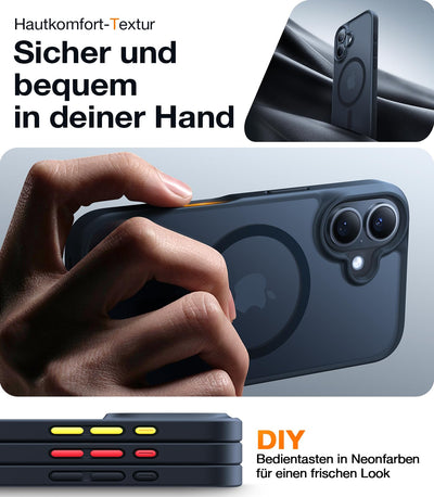 TORRAS Guardian-Mag für iPhone 16 Hülle für MagSafe (TOP Militärschutz & Magnetkraft) Matt Durchscheinende Rückseite Hülle für iPhone 16 Case Dünn Schwarz