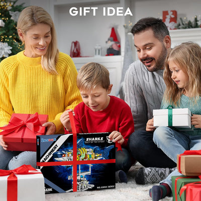 INSOON Technik Hai Bauspielzeug mit Schwenkbarem Körper & Licht, 687 Stück Meerestier Bausteine Modell mit Ständer, Kreative Haispielset Geschenkidee für Erwachsene Kinder Jungen ab 12 Jahren