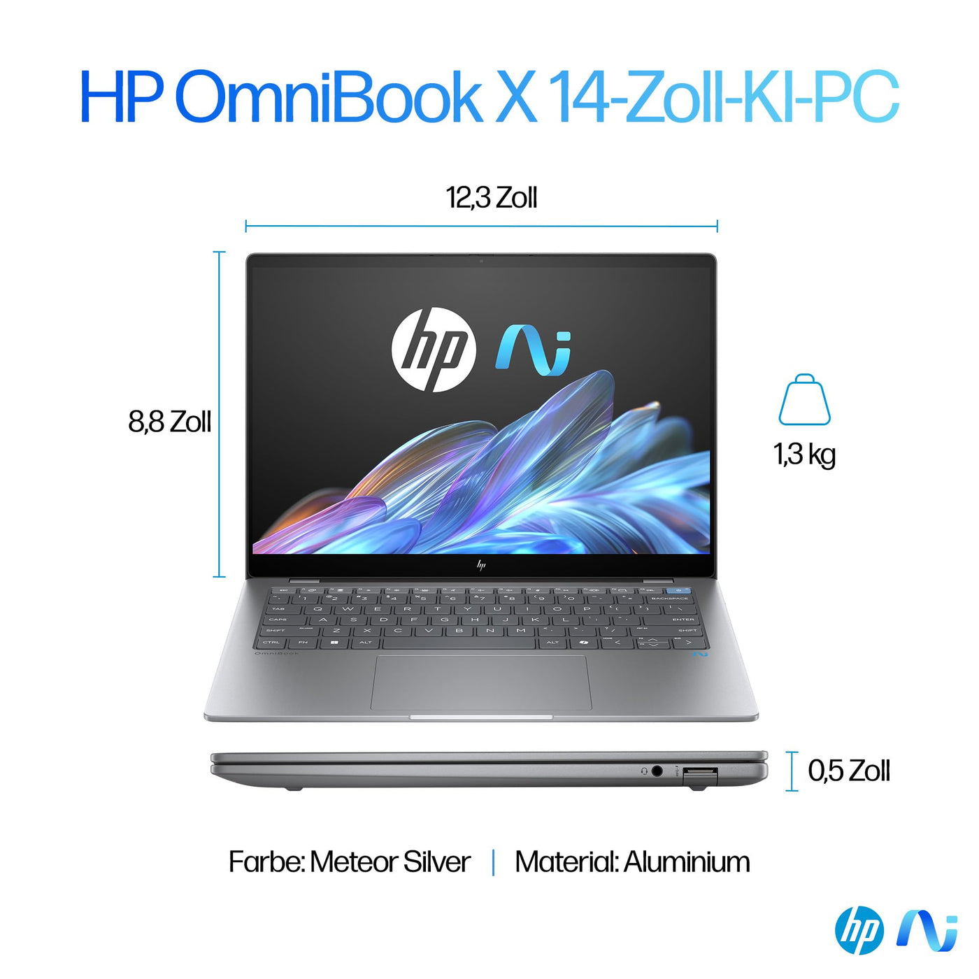 HP OmniBook X Next Gen AI Laptop | Qualcomm Snapdragon X Elite X1E-78-100 (12C) mit dedizierte NPU für KI | 45 NPU TOPS | Copilot+ PC | 14" 2,2K Touchscreen | 16 GB RAM | 1TB SSD | Win11 | Silber
