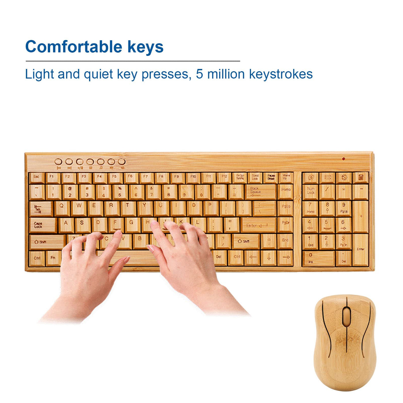 Vikye Tastatur- und Maus-Set, 2,4-GHz-Wireless-Plug-and-Play-Bambus-Computer-Wireless-Geräte, Wireless-Verbindungs-Holz-Computer-Steuergeräte für das Büro (Maus)