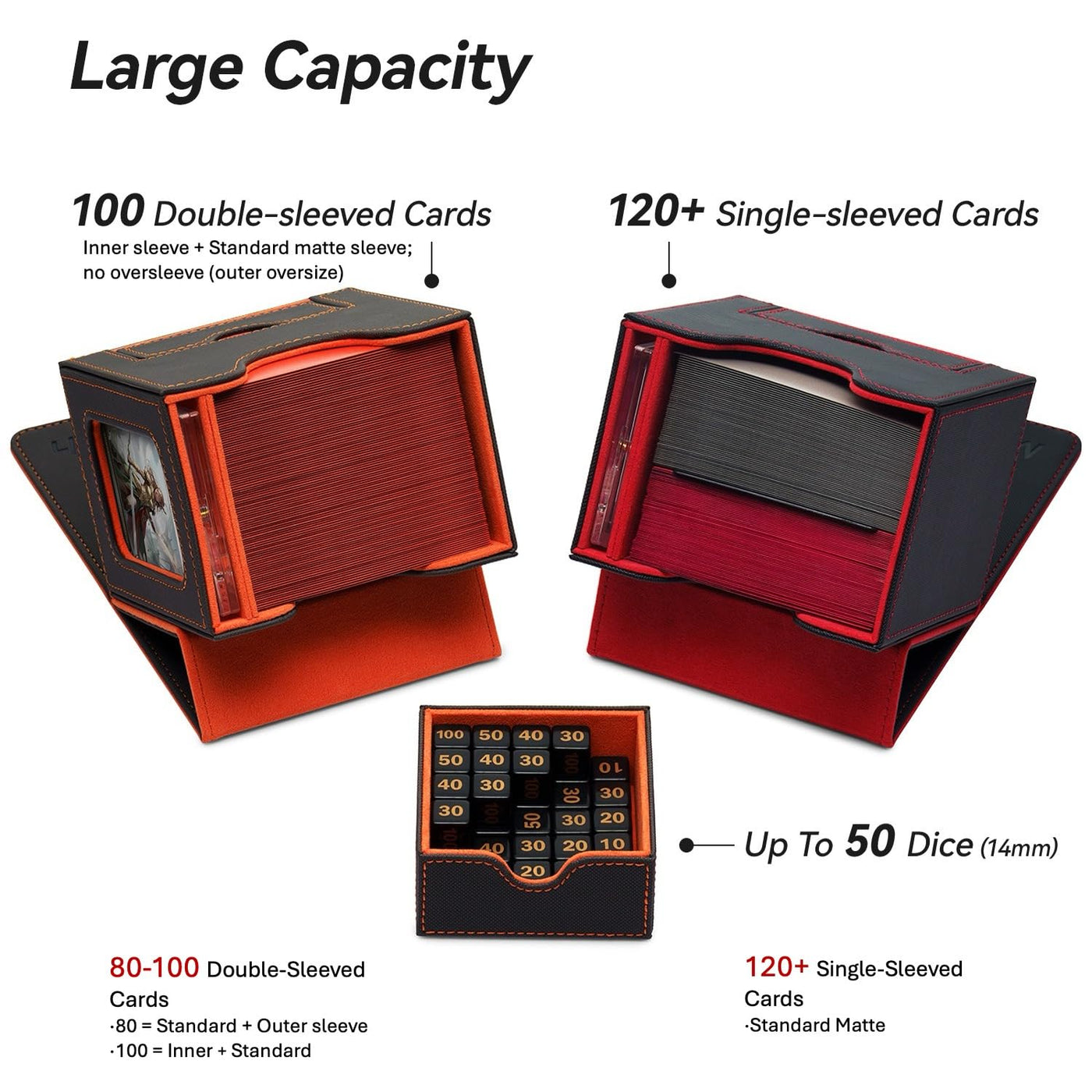 Mage Tech Commander Deckbox für MTG - Patentiertes Design, Commander Display, passt für 100 doppelt eingehüllte Karten, 35pt Magnetkartenhalter & Würfelschale - Schwarz/Rot