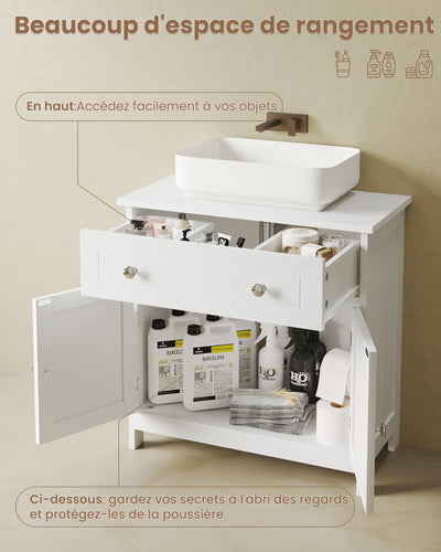 KIMENICH Waschbeckenunterschrank, Unterschrank, Waschbecken mit Unterschrank, Badezimmerschrank mit 2 Türen, Badschrank, 60 x 30 x 60 cm, Weiß