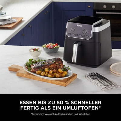 Ninja Air Fryer Heißluftfritteuse MAX PRO, 6,2L Airfryer, Antihaftbeschichtung, spülmaschinenfester Korb und Crisper Gittereinsatz, Fritteuse ohne Öl, digital, Kochen aus dem Gefrorenen, Grau, AF180EU