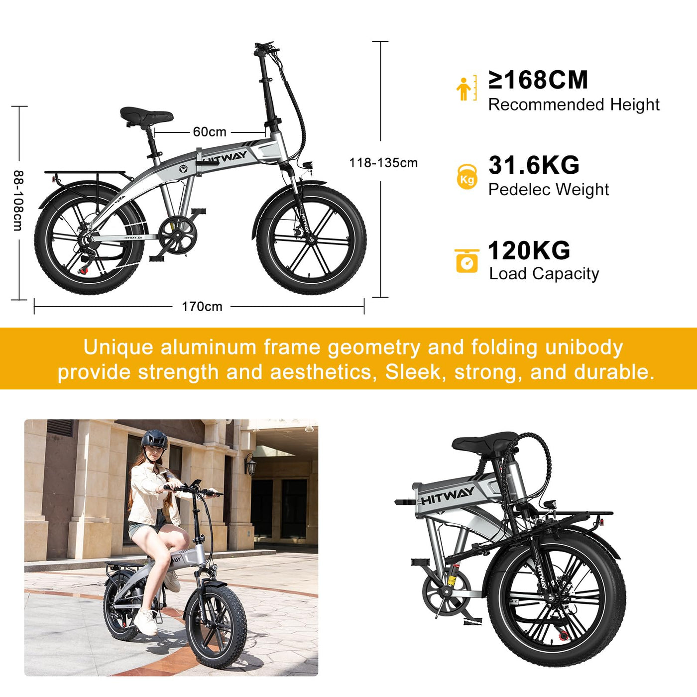 HITWAY 20 * 4.0" Elektrofahrrad, 48V,499Wh Akku E Bike bis zu 50-100KM, 250W Motor Fat Tire Pedelec, Faltbare Elektrofahrräder mit 7-Geschwindigkeiten für Erwachsene Pendler