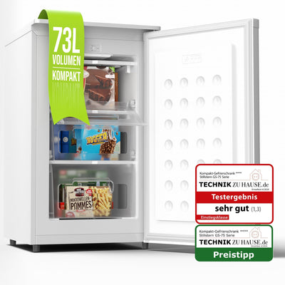 Stillstern Gefrierschrank E (73L) 4-Sterne-Gefrierfach -18°C, geringer Energieverbrauch, 3 Fächer, stufenlos regelbare Temperatur, wechselbarer Türanschlag, Klein Tiefkühlschrank
