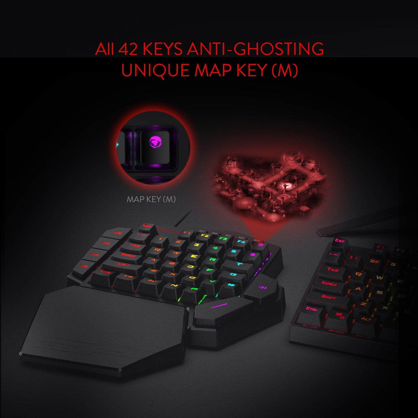 Redragon K585 DITI Einhand RGB Mechanische Gaming-Tastatur, Rote Schalter, Typ-C Professionelle Gaming-Tastatur mit 7 Integrierten Makrotasten, Abnehmbare Handgelenkstütze, 42 Tasten