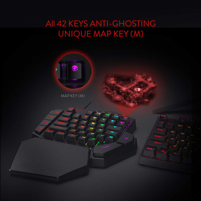Redragon K585 DITI Einhand RGB Mechanische Gaming-Tastatur, Rote Schalter, Typ-C Professionelle Gaming-Tastatur mit 7 Integrierten Makrotasten, Abnehmbare Handgelenkstütze, 42 Tasten