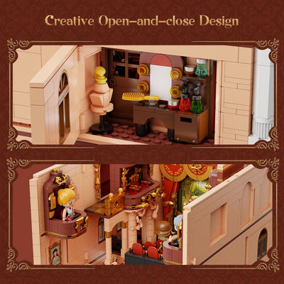 PANTASY Vintage Europäisches Grand Theater Bauset Modulares Modell mit Kristalllüster, Transparentem Dom Erweiterbarer Straßenszene, Retro-Sammlertheater Architektur für Erwachsene