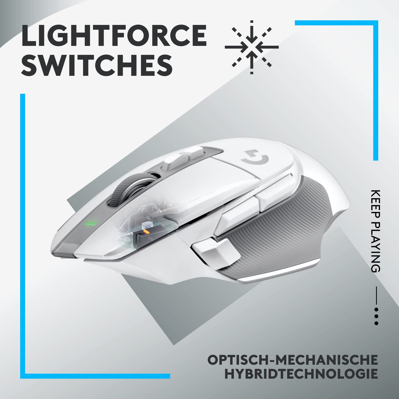 Logitech G502 X LIGHTSPEED Kabellose Gaming-Maus - Optische Maus mit optisch-mechanischen LIGHTFORCE Hybridschaltern, HERO 25K Gaming-Sensor, Kompatibel mit PC - macOS/Windows - Weiß
