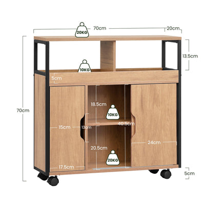 EUGAD Badezimmerschrank, Nischenschrank schmal, Badschrank mit 2 offenen Fächern, Verstellbarer Ablage, Schiebetüren, Nischenregal mit Rollen, 70x70x20 cm, schwarz helle Eiche