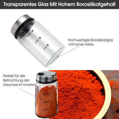 LEEPAT Gewürzgläser mit Drehdeckel, 2 Stück Borosilikatglas Gewürzstreuer, 150ml Gewürzdosen mit 4 Arten von Gewürzlöchern für der Küche, Grillen im Freien, Bbq, Kochen