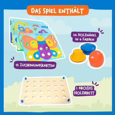 Nene Toys Holz-Steckspiel für Kleinkinder ab 2 Jahren - Mosaik Steckspiel für Kinder 2 3 Jahre - Montessori Spielzeug mit Bunten Knöpfen & Zuordnungskarten - Lernspiele für 2 jährige Jungen Mädchen
