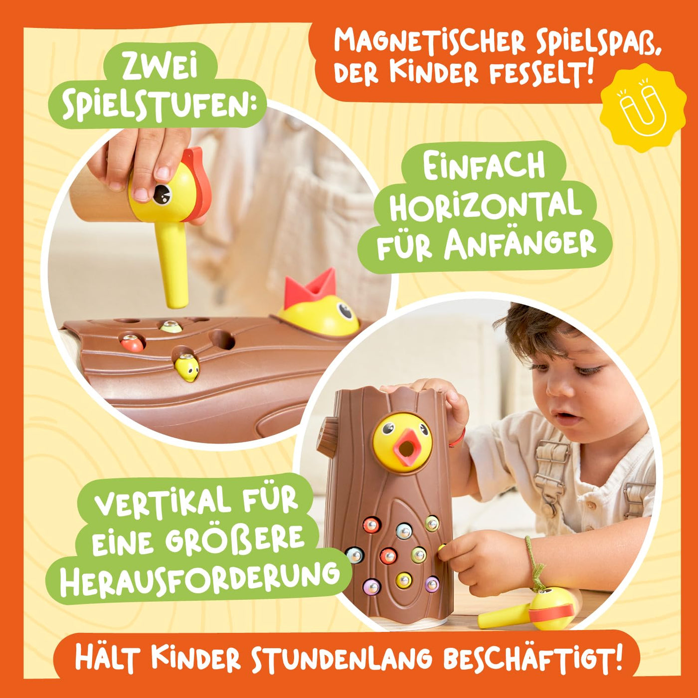 Nene Toys Kleiner Specht – Magnetspielzeug für Kinder ab 2 Jahren – Lernspiel für Kleinkinder mit Farben & Magneten – Spielzeug zur Förderung der Feinmotorik – Geschenk 2 3 Jahre Jungen Mädchen