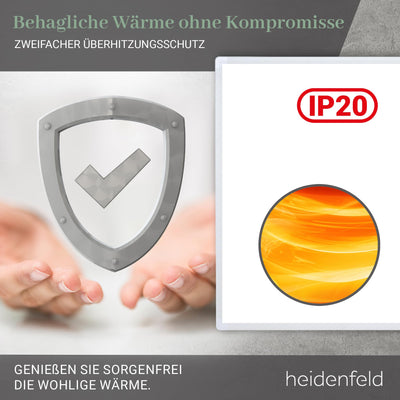Heidenfeld Infrarotheizung HF-HP100-3 | 𝟭𝟬 𝐉𝐀𝐇𝐑𝐄 𝐆𝐀𝐑𝐀𝐍𝐓𝐈𝐄 - 1000 Watt - 14-25 m² - Infrarot Heizkörper - Elektroheizung mit Thermostat - Überhitzungsschutz (HF-HP100-3 1000 Watt)