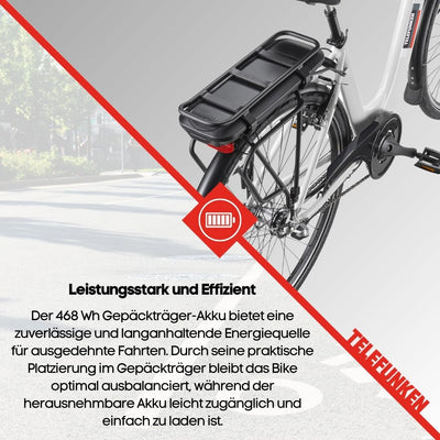 TELEFUNKEN E-Bike Damen 28 Zoll, Elektrofahrrad Frontmotor, 3-Gang Nabenschaltung, V-Bremsen - Pedelec Citybike