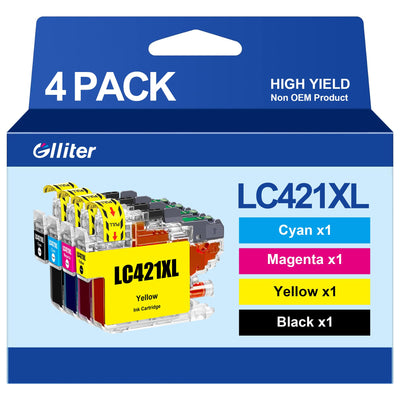 Glliter LC421XL lc421 für Brother LC421 für Brother LC 421 Patronen Kompatibel mit Brother DCP-J1050DW Patronen Brother MFC-J1010DW DCP-J1140DW DCP-J1800DW Druckerpatronen (Schwarz, Blau, Cyan, Gelb)
