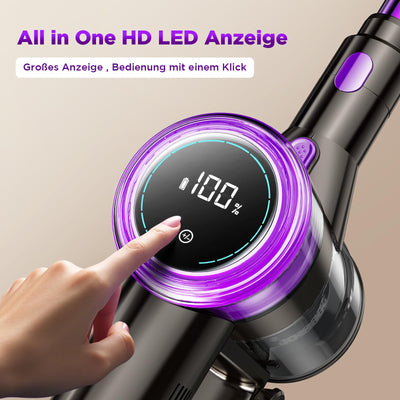 Suafsu Akku Staubsauger Kabellos 45000Pa 550W Akkusauger - Bis zu 65 Min Laufzeit mit LED Display und Anti Tangle Bürste Für Tierhaare Hartböden Teppich