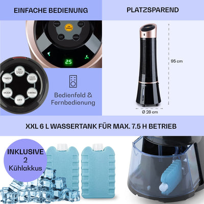 Klarstein Luftkühler mit Wasserkühlung, 5-in-1 Verdunstungskühler, Luftbefeuchter, Ventilator, Luftreiniger & Nachtmodus, Mobile Klimageräte Luftkühler 6L, 45 Watt Air Cooler, 180 m³/h Luftstrom