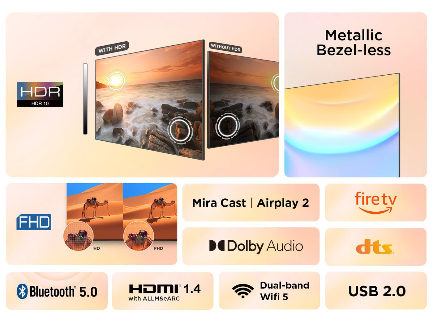TCL 32SF540 - 32 Zoll FHD Smart Fernseher - HDR & HLG-Dolby Audio-DTS Virtual X /DTS-HD-Metall Randlos-Dual-Band Wifi 5-mit Fire OS 7 System