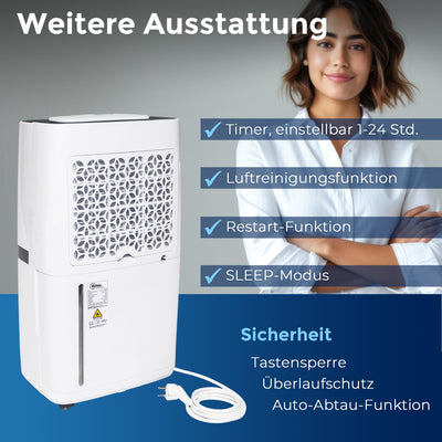 alfda AEF2000 Luftentfeuchter elektrisch - (max. 20Liter/Tag) - 4 Betriebsmodi, für Räume bis 30 m², Automatikbetrieb, Touch-Display, mit Ablaufschlauch, zum Wäsche trocknen - Gegen Feuchtigkeit...