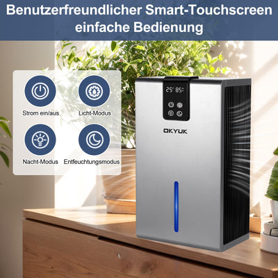 Luftentfeuchter Elektrisch 2700ml, Luftentfeuchter für Zuhause mit automatischer Abschaltung, 7-Farben-LED-Licht, ideal für Wohnmobil, Badezimmer, Schlafzimmer,Keller (Grau)