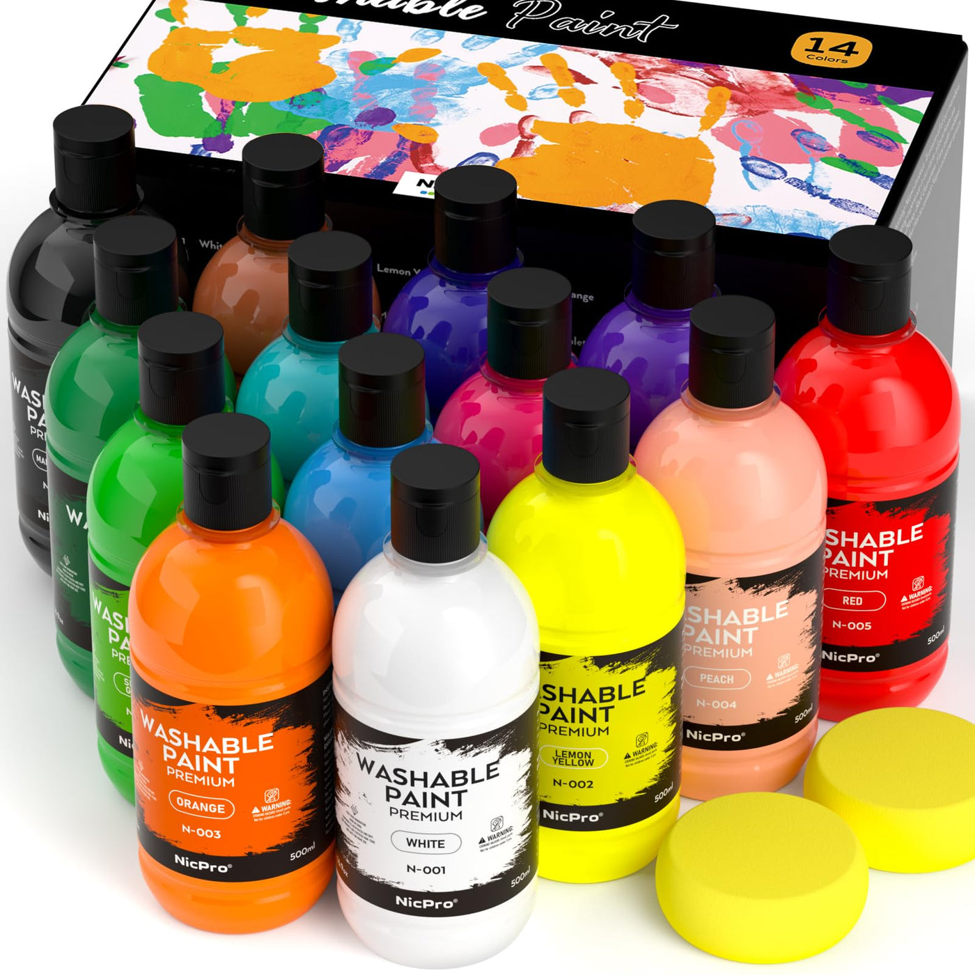 Nicpro 14 Farben X 500 ML abwaschbares Temperafarbe für Kinder, Fingerfarben Ungiftig Acrylfarben Set, Fingermalfarbe für Kunst, Handwerk diy, Poster, Schule, Weihnachten, Party, Klassenzimmer
