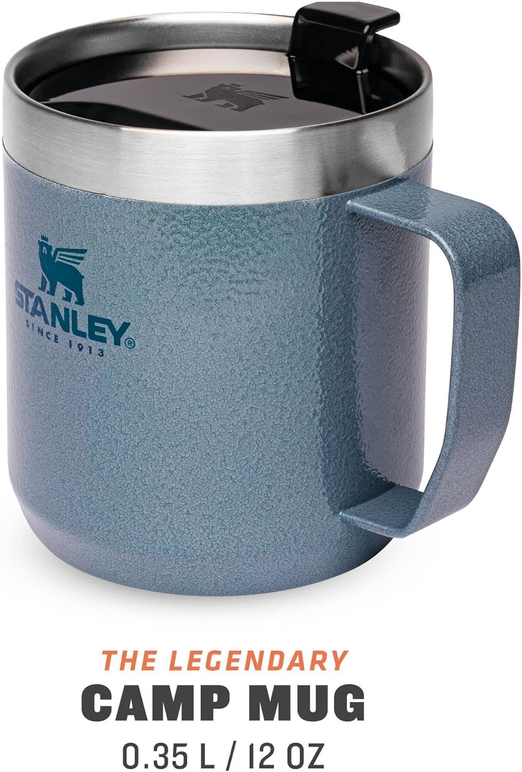 Stanley Classic Legendary Camp Mug Thermobecher 354ml - Hält 1.5 Stunden Heiß - 3 Stunden Kalt - BPA-Frei - Spülmaschinenfest - Edelstahl Kaffeebecher To Go - Hammertone Ice