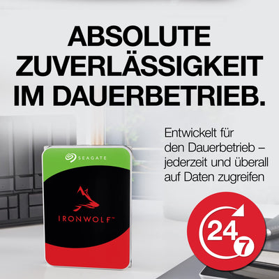Seagate IronWolf, NAS interne Festplatte 12TB HDD, 3.5 Zoll, 7200 U/Min, CMR, 256 MB Cache, SATA 6GB/s, silber, FFP, inkl. 3 Jahre Rescue Service, Modell: ST12000VNZ008