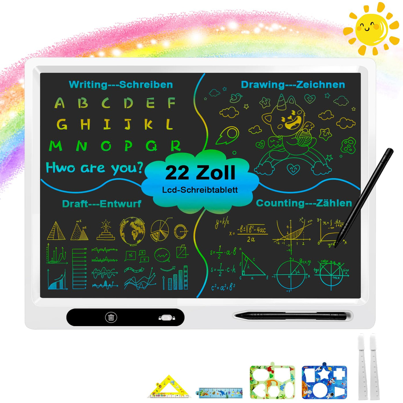 surekuo LCD schreibtafel kinder 22 zoll bunte lcd schreibtafel 2 Stiften und Verstellbarem Ständer, Ist Ein Pädagogisches Lernspielzeug Für Im Alter Von 3-12 Weihnachtsgeschenke