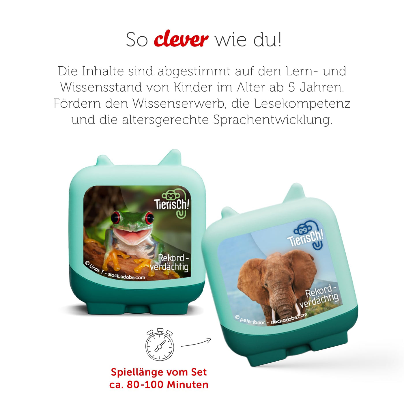 tonies Clever 4er Set Tierisch! Rekordverdächtig für Deine Toniebox, Wissens-Hörspiel für Kinder ab 5 Jahren, Spielzeit ca. 130 Minuten