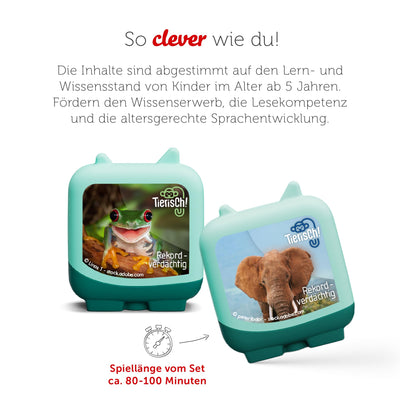 tonies Clever 4er Set Tierisch! Rekordverdächtig für Deine Toniebox, Wissens-Hörspiel für Kinder ab 5 Jahren, Spielzeit ca. 130 Minuten