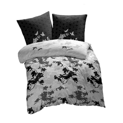 ETÉREA Bettwäsche Set 4-teilig Osaka Grau - 100% Baumwolle - 2X Bettbezug 135x200cm + 2X Kissenbezug 80x80cm - Bettwäsche 135x200cm Baumwolle 4 teilig - natürlich weich - OEKOTEX Made in Green - Grau