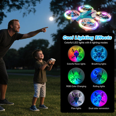 Mini Drohne für Kinder Anfänger, RC Flugzeug Spielzeug Drone mit kühlen LED Lichter, Quadrocopter mit 3D Flips & 3 Akkus, 30 Min Flugzeit, Lustige Geschenk für Jungen und Mädchen